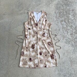 Vintage 90s Mini Dress Floral Brown Tan Made in USA Large